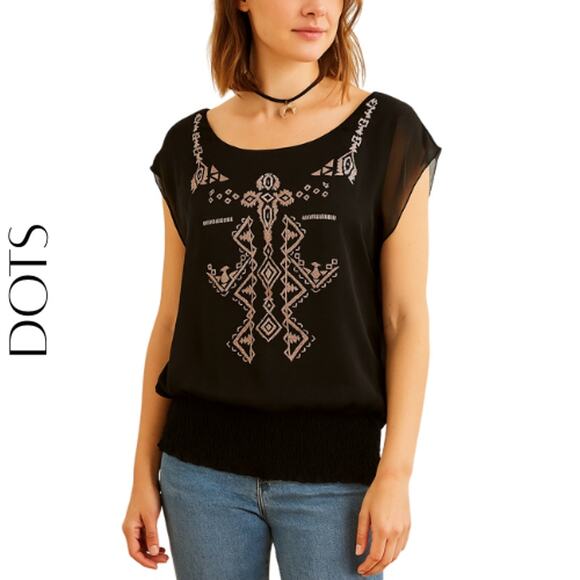 DOTS Black Aztec - Tribal Print Sleeveless Blouse, S - Picture 1 of 9